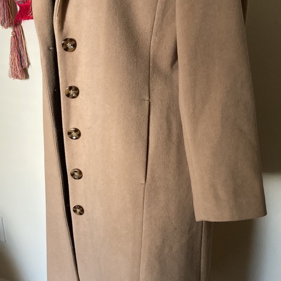 Vintage Wool Blend Long Tan Camel Coat Button Down Trench Oversized Jacket - Picture 5 of 14